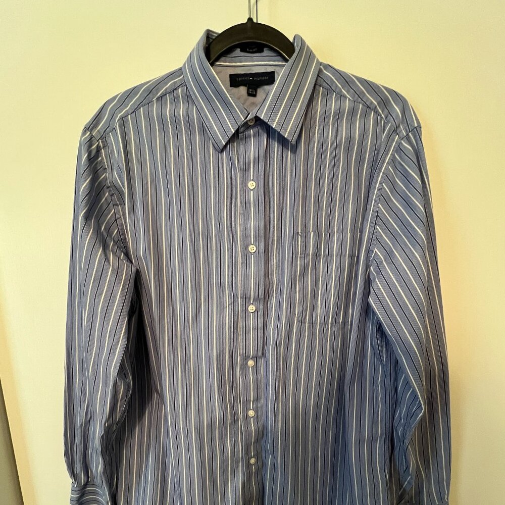 Tommy Hilfiger Men's Casual Button Down Shirt, Cotton, Size 16 1/2 34/35, Slim